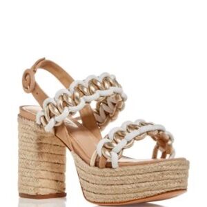 SCHUTZ White and Tan Platform Espadrilles with Ruffled Straps Sz 6B